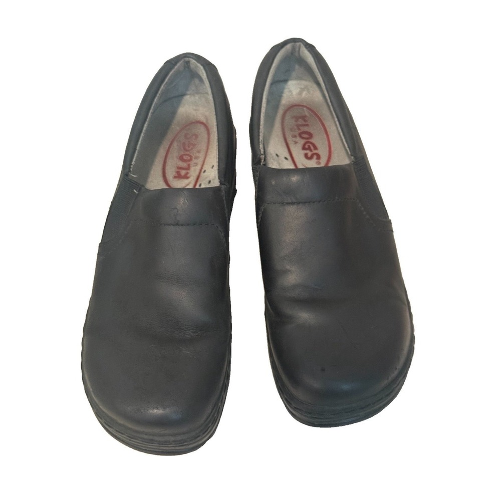 Klogs Natalie Womens 8 M Black Leather Clog Work Shoe Slip Resistant Non Marking